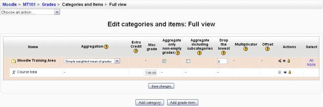 The default settings should be as follows: Now you are ready to select the method of grading to use in your course. Moodle refers to this as aggregation.