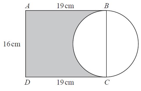 27 Here is a diagram showing a rectangle, ABCD, and a circle. BC is a diameter of the circle.