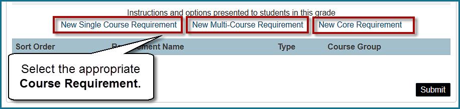 7. Select the appropriate Course Requirement: New Single Course Requirement see page 15 o A Single-Course Requirement appears on the request page as a pop-up menu.