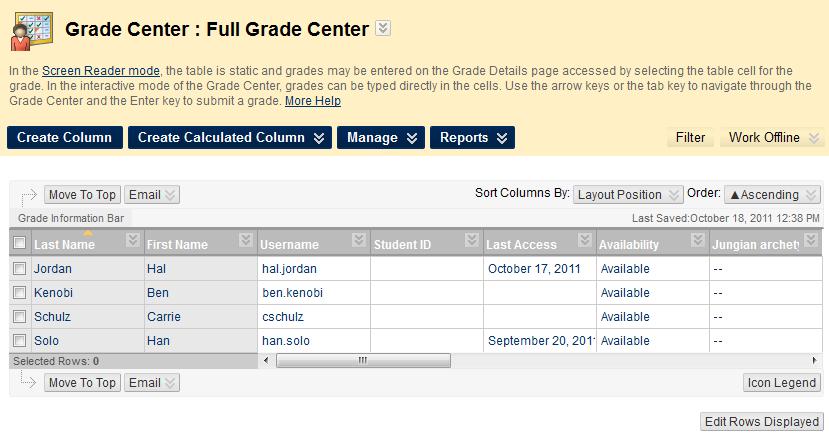 THE GRADE CENTER The Grade Center in Blackboard allows you to keep all or your grades in one location that your students and you can both easily access (student access is controlled by the