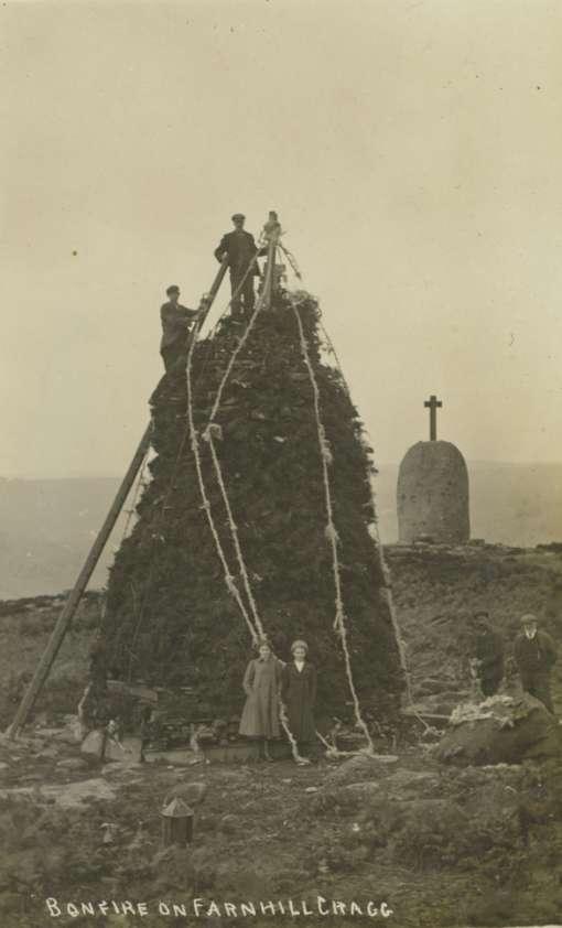 Figure 2: The bonfire being built on Farnhill Moor This photograph is