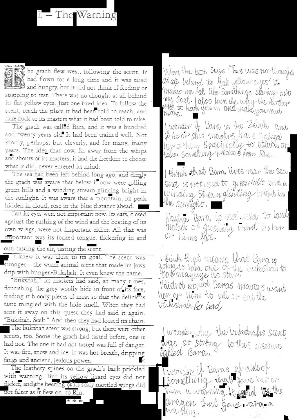 Work sample 2 Stop and Think Aloud (Part 1) and Responding to Questions (Part 2) Uses information drawn from reading to make predictions and to link ideas within the text.
