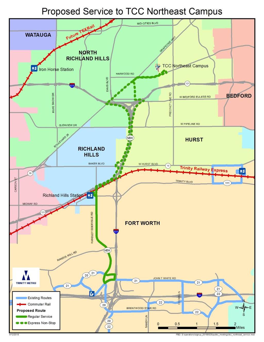 New Route 23 to Tarrant County College Northeast Campus Connecting to Trinity Railway Express (TRE) at Richland Hills Station