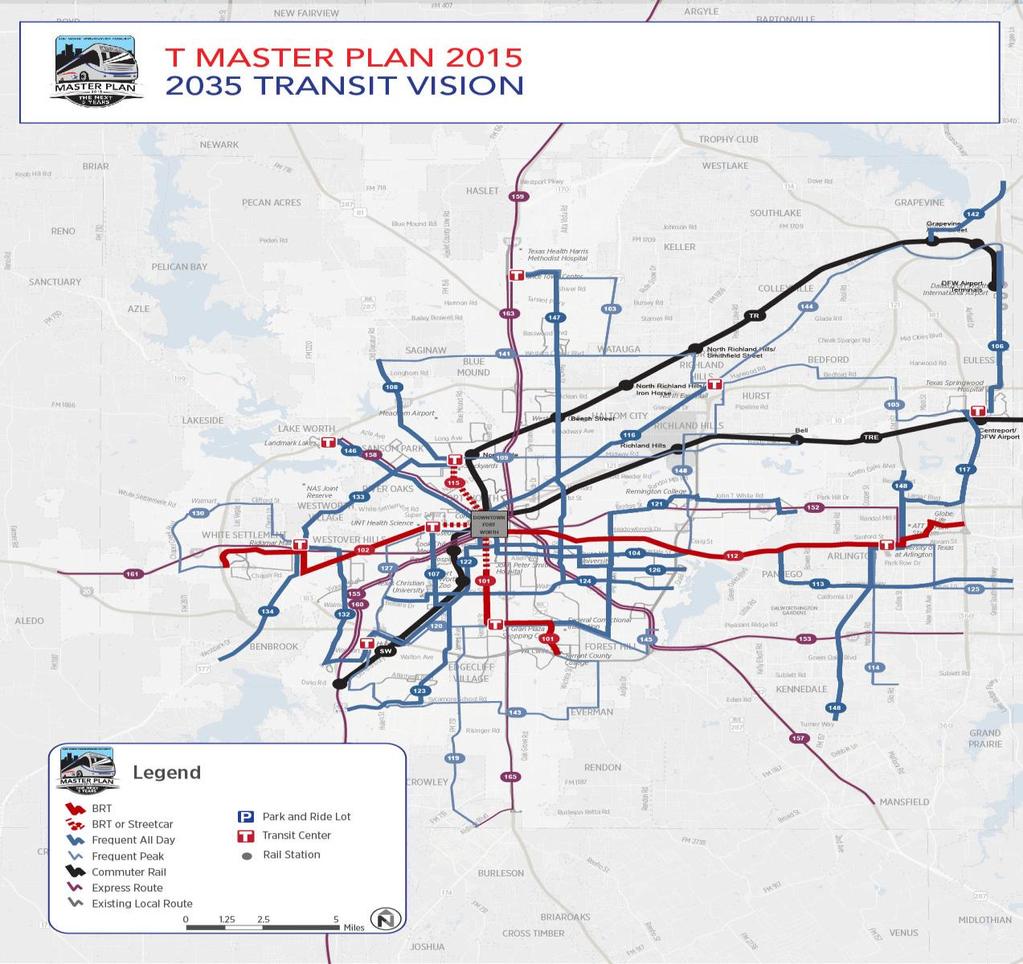 Transit Vision The Master Plan vision: Match service provided in other cities in Texas and throughout the U.S., scaled to Fort Worth.