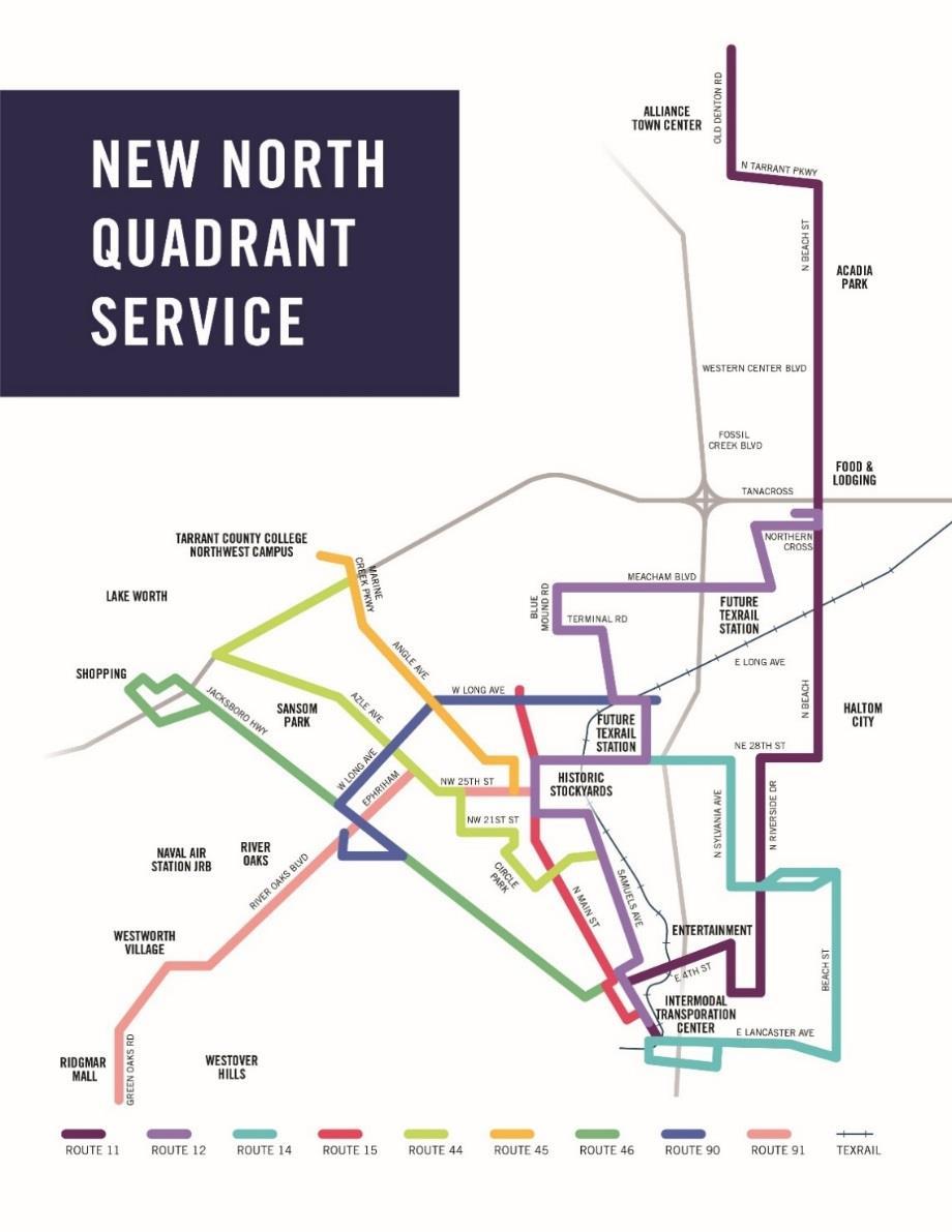 Master Plan Improvements As we expanded bus service in the north quadrant in April 2017, we made provisions for routes to connect to future TEXRail stations.