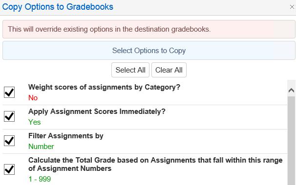 The following form will display. The form will show the current gradebooks options.