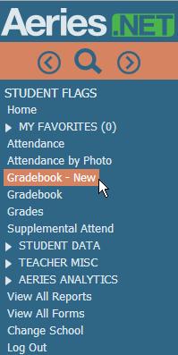 To access the new Gradebook, click the mouse on the Gradebook - New node on the Navigation tree. The Gradebook node on the Navigation tree is the existing Silverlight gradebook.