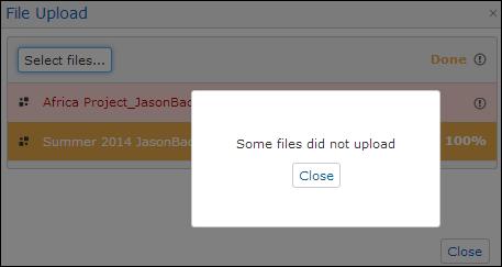 Click on Select Files. Navigate to the file(s) that you wish to upload, select the file(s) and click on Open. The file(s) will be listed in the File Upload pop-up screen.