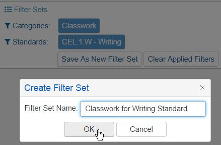 Select the standards to filter and click the mouse on the Apply Filters button to continue. The Scores by Class page will now only display assignments with the selected filtered standards.