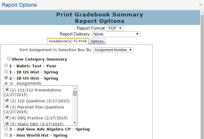 Gradebook Summary To print a summary for a gradebook click the mouse on Gradebook Summary from the list under Reports.