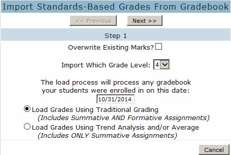 Grades From Gradebook link on the top of the