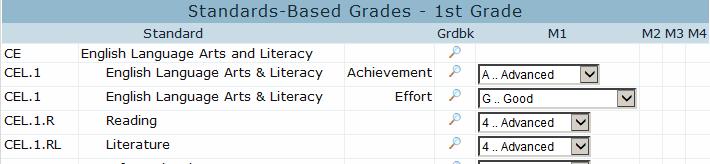 The Standards Based Grades screen will now display.