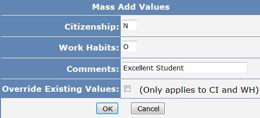 Clicking your mouse on Mass Add Values will display the following form.