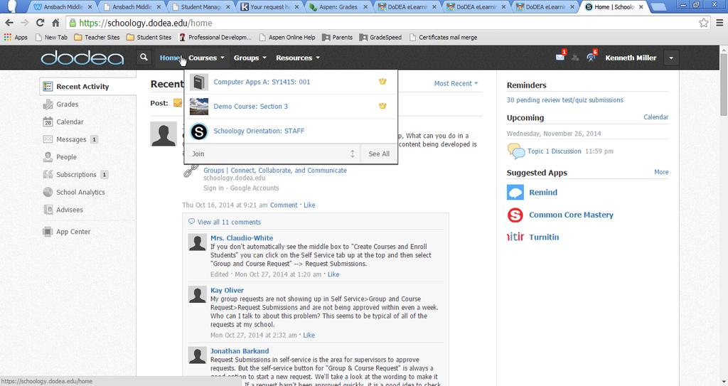 All of you should see the Schoology Orientation:Staff course, every teacher in DoDEA was enrolled. Open this course and you will see even more training resources.