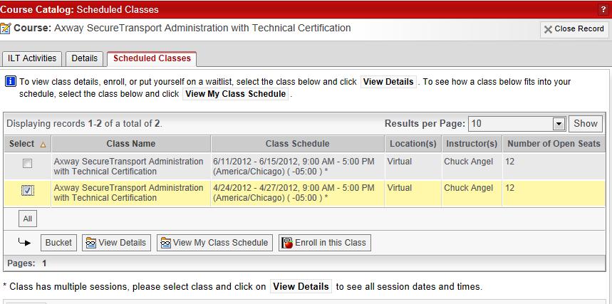 We want to enroll in the April class, so we ll click on the checkbox in front of that class and