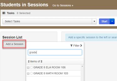 a. Click Testing, and then select Students in Sessions from the dropdown menu. b.