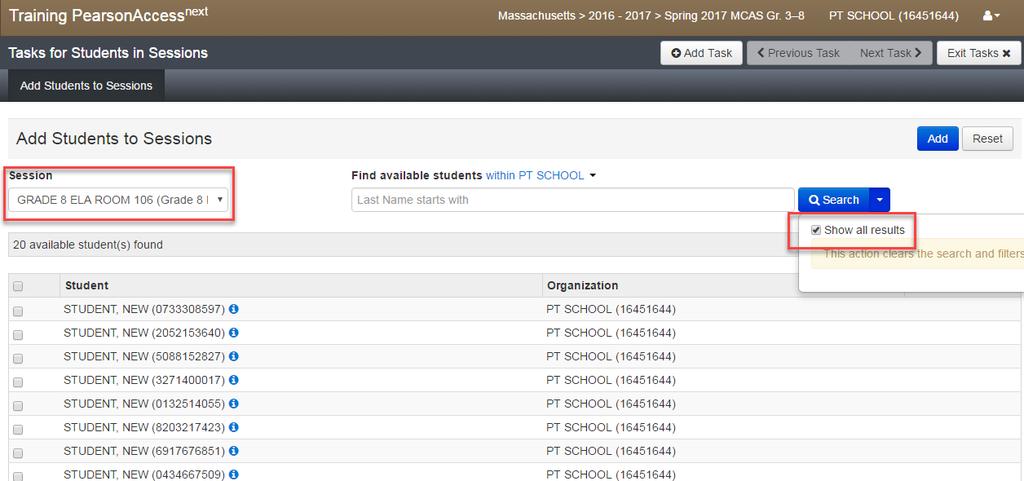 f. Select the student(s) to be added and click the Add button. VII. Preparing and Administering the Infrastructure Trial Steps for the district test coordinator or principal/school test coordinator 1.