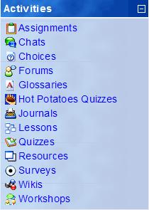 6 Moodle Activities Moodle offers a large variety of activities that are designed to help your learning. When your tutors create activities they will name them.