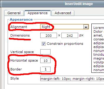 Under the Appearance tab specify the following: Set the Alignment to Right Set the Horizontal Space to 10.