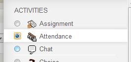 Using Moodle to Record Attendance A. Setting Up Attendance To set Moodle up so that you can record attendance, click on Add an activity or resource and then Attendance.