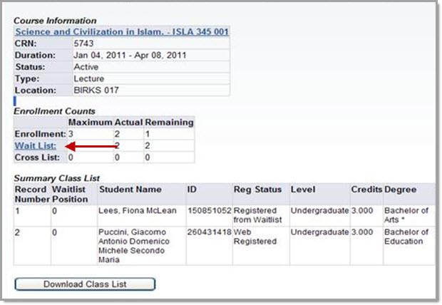 Waitlisting Process How to view students on the wait list in Minerva and look up their position on the wait list