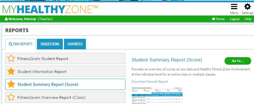8 Reports FitnessGram reports are available in the Reports tile on your teacher dashboard. One of the most popular reports is the FitnessGram Student Report.