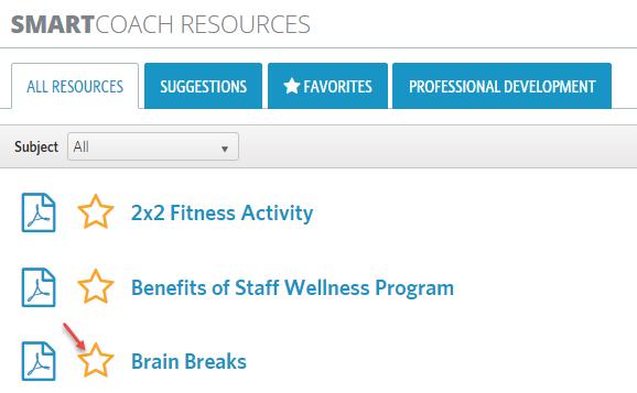 9.2 Favorites You can mark your favorite SmartCoach resources by clicking on