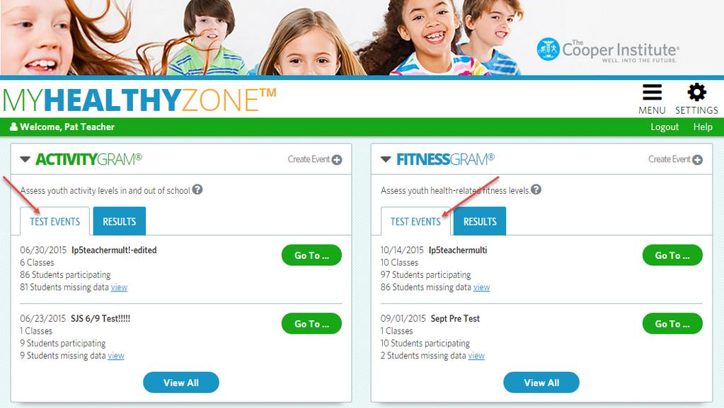 2.1 MyHealthyZone Components Each component on the dashboard represents tests, surveys and results of any student linked to you within the system.