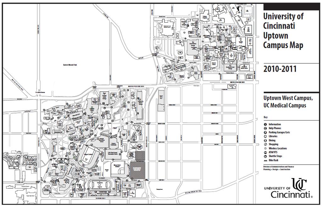 University of Cincinnati Uptown Campus Map Recommended Parking Garages Shuttle Bus Stops Conference Location Marriott Hotel --Note-- The university parking garage fee is ten dollars.