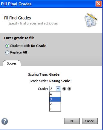 In the window that appears, choose the grade you wish to assign to all students and indicate whether you want the grade entered for everyone