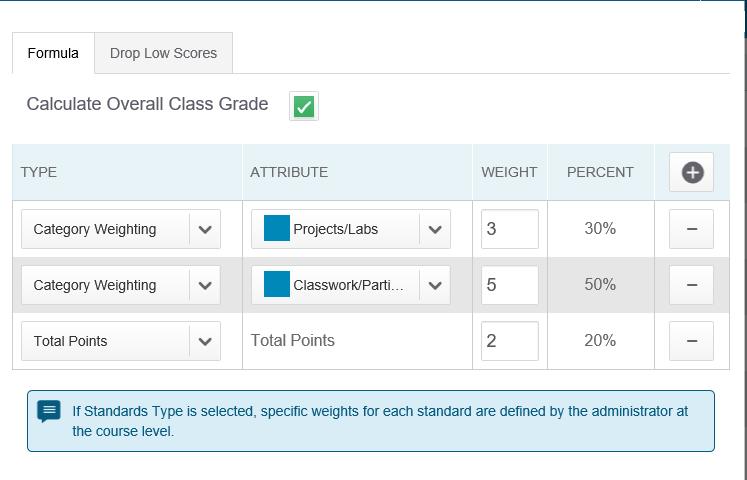 Setting up Category Weighting To define the weight of the selected category, you will first want to add the categories you wish to use.