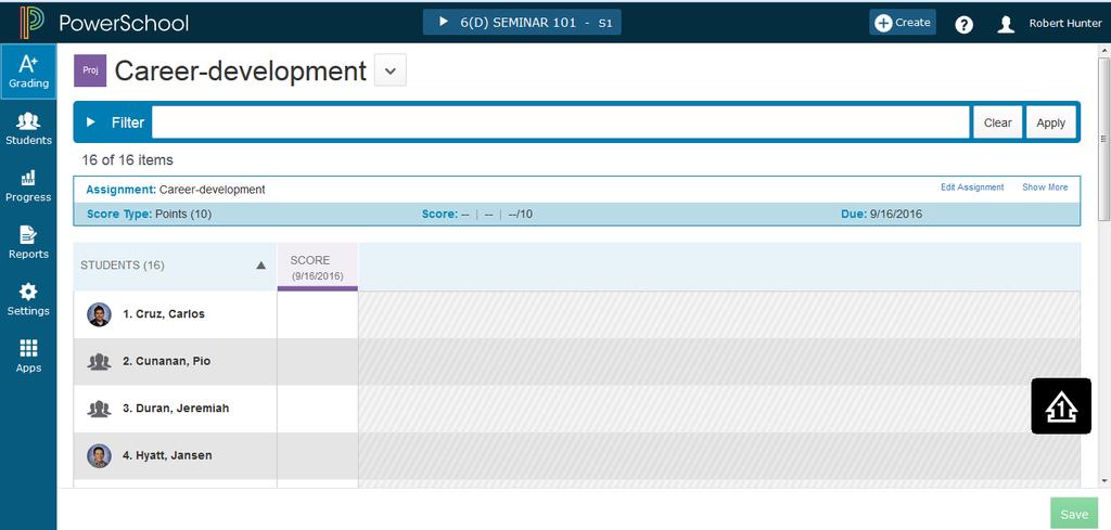 Score Single Assignment: On the Assignments page, or on the Scoresheet, select the Assignment Name.