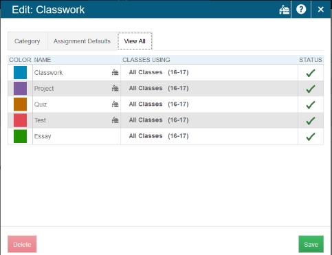 When the user creates assignments for other classes, they will not see the lab work category in the list of available categories.