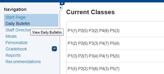 a) PowerTeacher: Daily Bulletin Click the Calendar icon and select a date to view a specific daily bulletin. Calendar dates shaded blue have a daily bulletin associated to them.