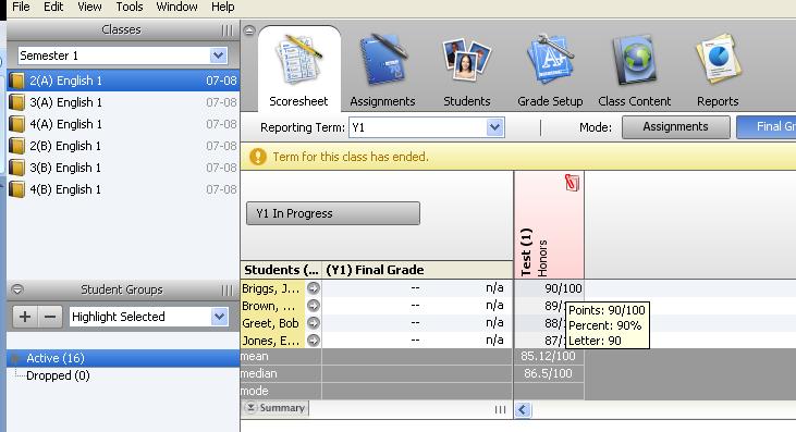 ASSIGNMENT STATISTICS Click the Summary button in the lower left corner of