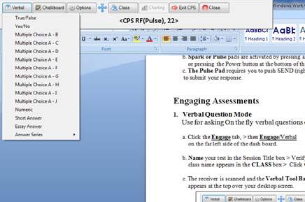 Check the box next to the desired PPT. d. Click Engage Teach > the receiver is scanned and the Verbal Tool Bar appears at the bottom of the screen. e.