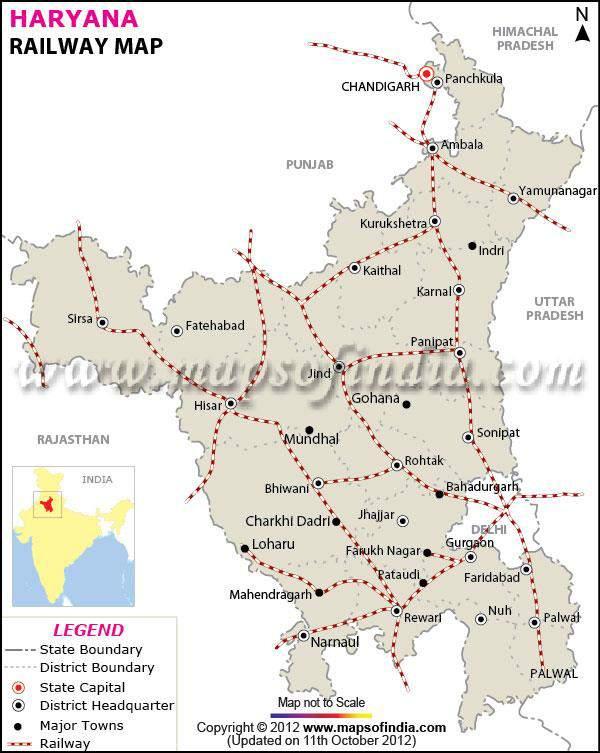 Haryana Rail Network Rail Network Well developed rail network within the State; Total length 1540 kilometers; All major rail links connecting Delhi with other Metros pass through the State.
