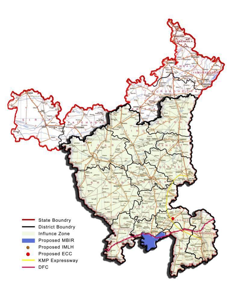 Haryana - DMIC DMIC Project in Haryana 66% area of state across 13 districts 29362 square kilometers Industrial output in the DMIC region of Haryana likely to increase by 377% over the next 30