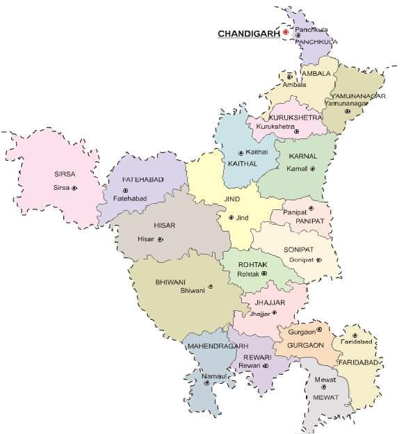 Haryana Haryana A Fact file Parameters Haryana Capital Chandigarh Geographical area (sq km) 44,212 Administrative Districts (No) 21 Population density (persons per sq km)* 573 Total population