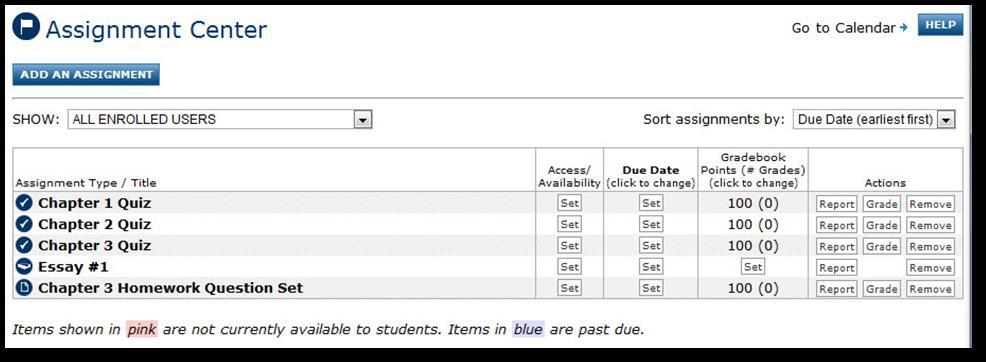 From the option to Assign an existing content item, select E-BOOK & Study Center from the content item drop-down and click go. (We ll cover creating new assignments below.) 5.