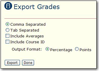 Additional function such as gradebook setup, preferences, import, and export are available from this menu. Students are listed in rows; assignments are listed in columns.