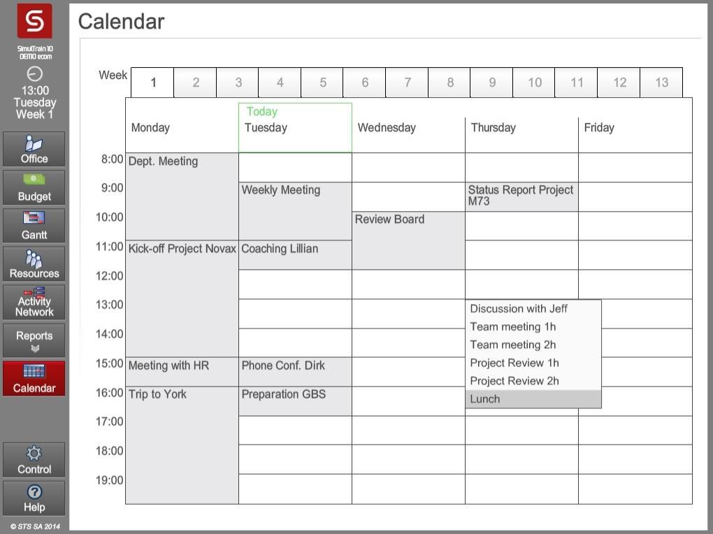 D. Setting up a meeting In order to improve team motivation, you could invite its members for a lunch: Simply click on the Calendar button.