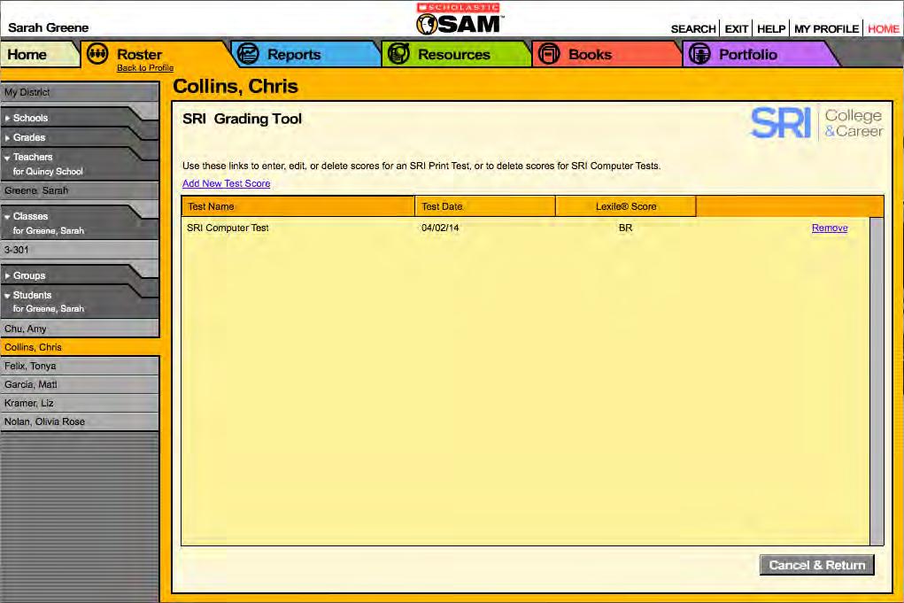 The Grading Tool Use the SRI College & Career Grading Tool to enter, edit, and track students reading progress through their Lexile measure.
