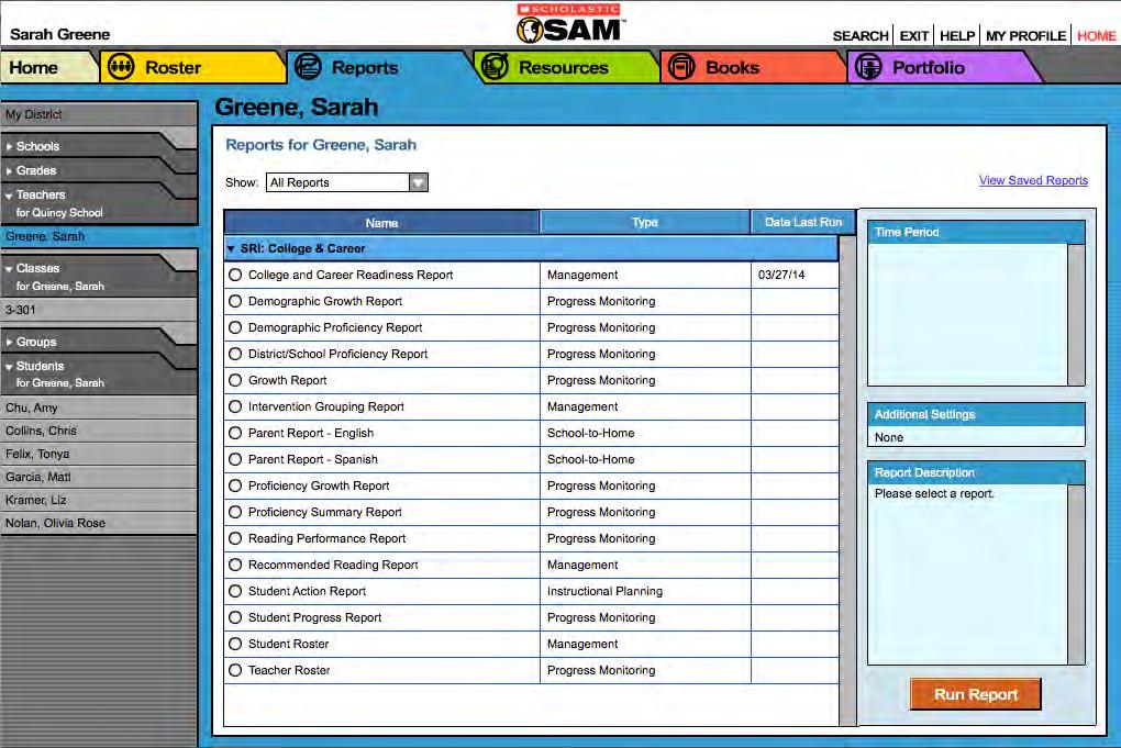 The Reports Index The Reports Index lists the available reports for a SmartBar selection.