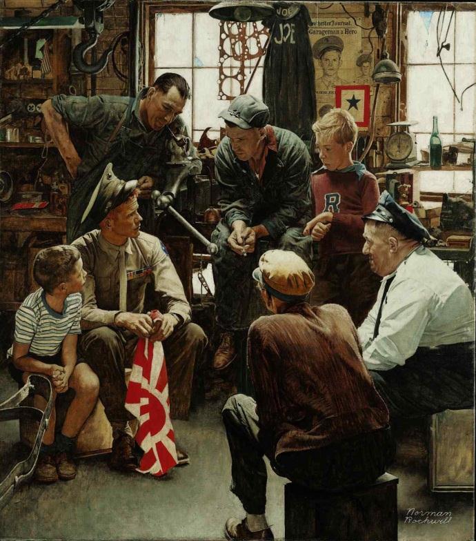 Norman Rockwell's Four Freedoms series was first published in The Saturday Evening Post in 1943 during the height of World War II. The Post published the paintings as a series after the U.S. government declined it.