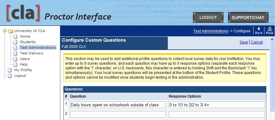 Local Survey (continued) Use the Active Test Administrations table to identify the Test Administration(s) to which you would like to add Local Survey questions.