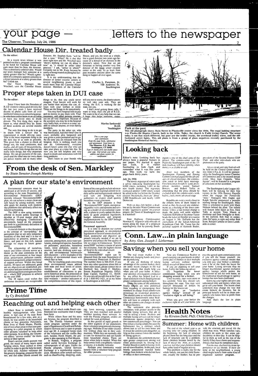 your p The Observer, Thursday, July 24, 1986... th e newspaper 7 Calendar House Dir.