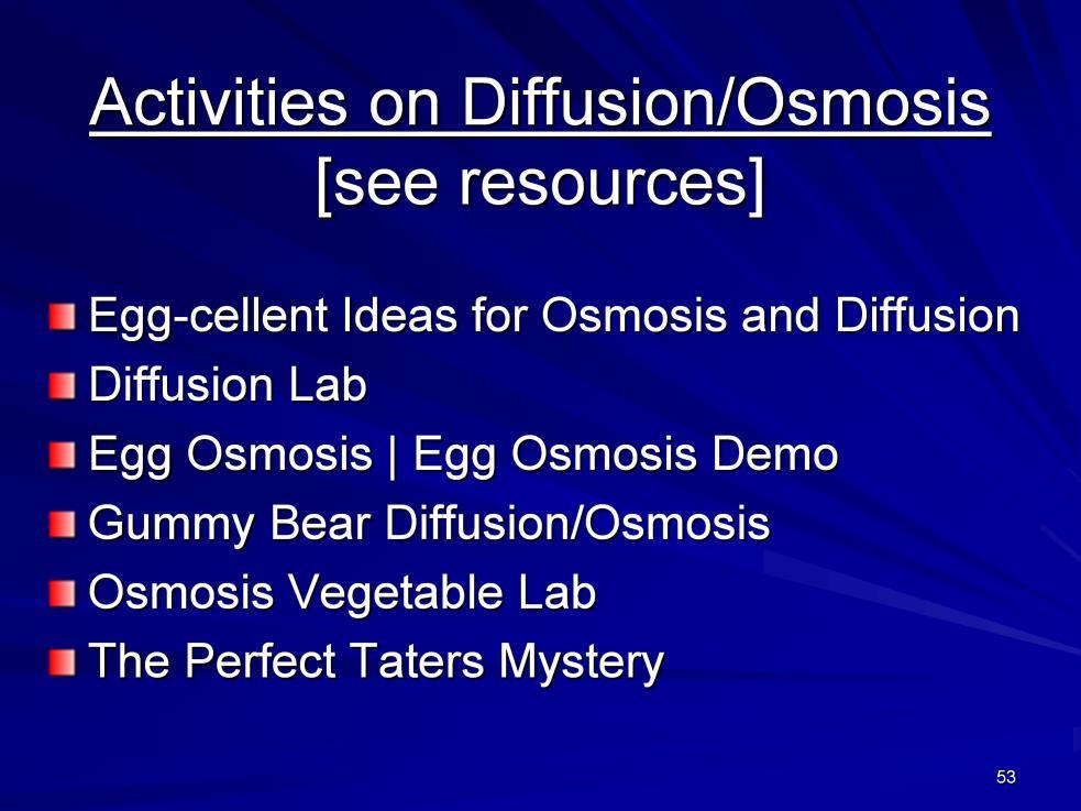 Instructional Approach(s): These are optional activities to demonstrate the processes of Diffusion and Osmosis.