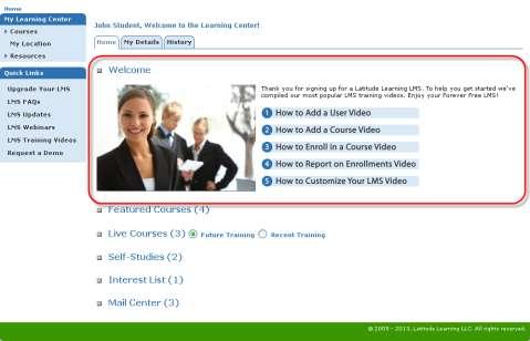 Featured Courses - Your portal administrator can set up courses which
