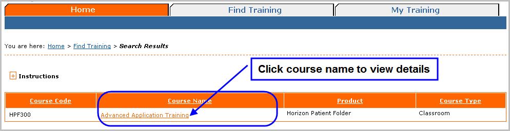 2. Once you have selected the search results for the course in which you wish to